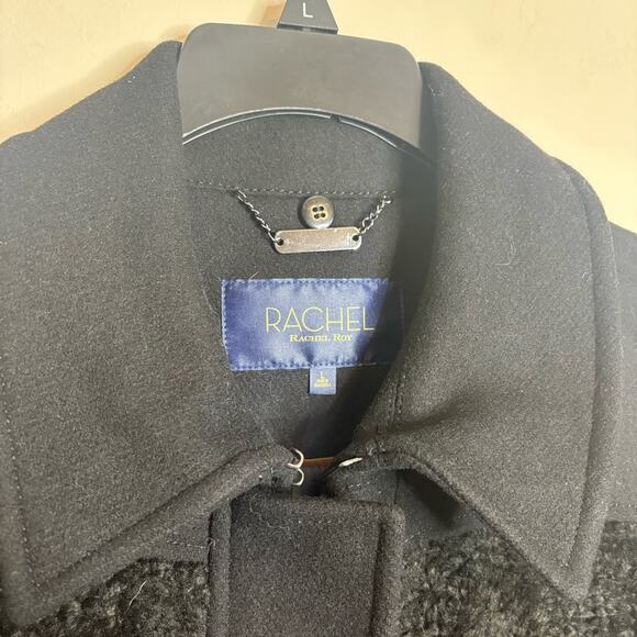 NWOT Rachel Roy Women’s Faux Fur Trim Pea Trench Length Coat Black Size Large - Picture 7 of 11